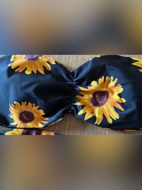 Sunflower Print Black Bandeau Top Bathing suit Bikini top Summer Swimming Pool